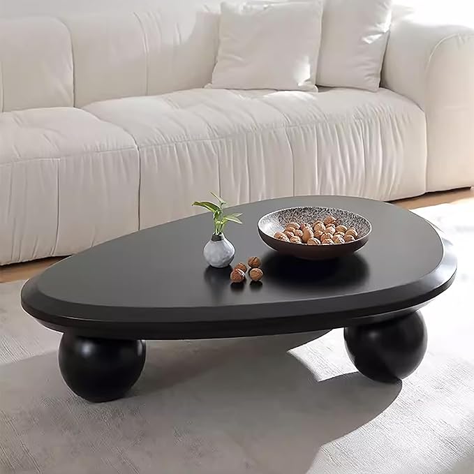 Large Cloud Coffee Table for Living Room, 51.18" Oval Wood Coffee Table with 3 Ball Legs, Unique Modern Living Room Table Center Table for Home Office, Black