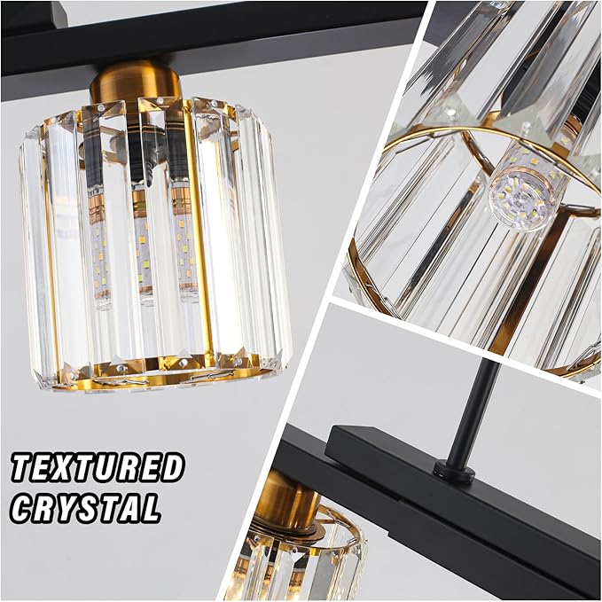 Kitchen Island Light Fixtures ，5 Lights Black and Gold Chandeliers for Dining Room Over Table, Modern Luxury Crystals Pendant Lighting Hanging