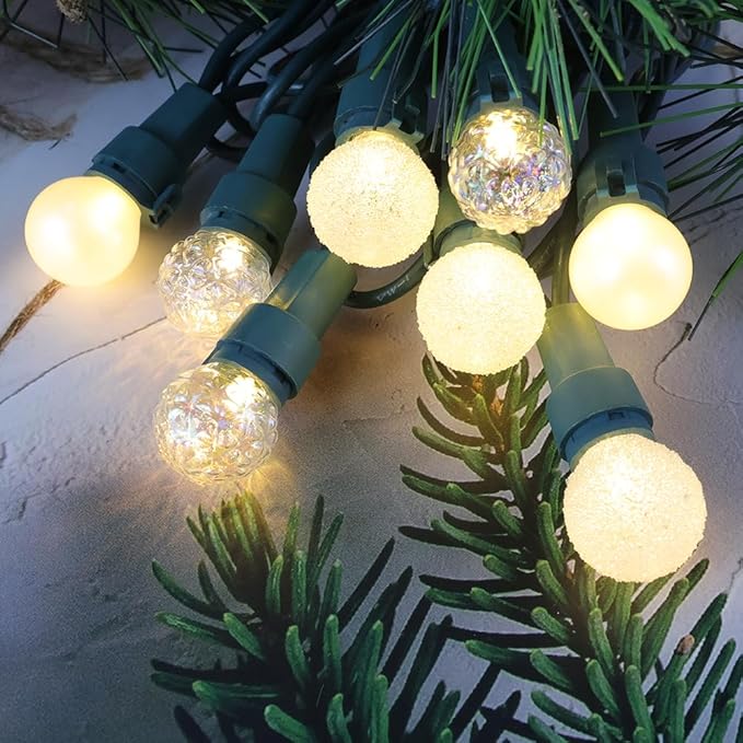 GlowVibe Christmas Lights Outdoor Warm White G15 Glass Bulbs 70 LED 19FT Plug in Mini Globe String Lights Connectable for Indoor Patio Xmas Tree Décor
