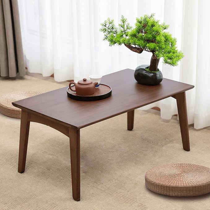 Wooden Folding Coffee Table No Assembly Low Collapsible Japanese Floor Table Small Spaces Tatami FoldableTable for Living Room Home Office (Walnut,Compact)