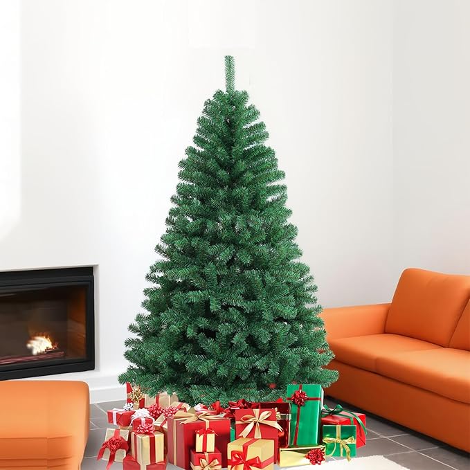 PLKO 7FT Artificial Holiday Christmas Tree，Artificial Christmas Tree Xmas Pine Tree with Stand and Soft Green Branch for Holiday Indoor Outdoor,1020Tips(Green)