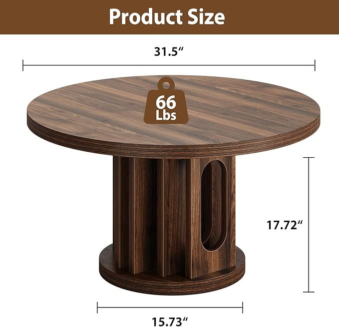 31.5" Round Coffee Table, Small Wooden Circle Center Table Hole Panel Splice Design Coffee Tables for Living Room, Thickened Edge MDF Board, Walnut