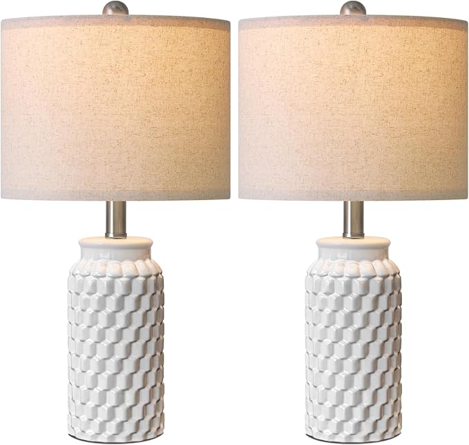 20.5" White Modern Ceramic Bedside Lamp Set of 2 for Bedroom Decor Farmhouse Table Lamp for Living Room Office Dorm