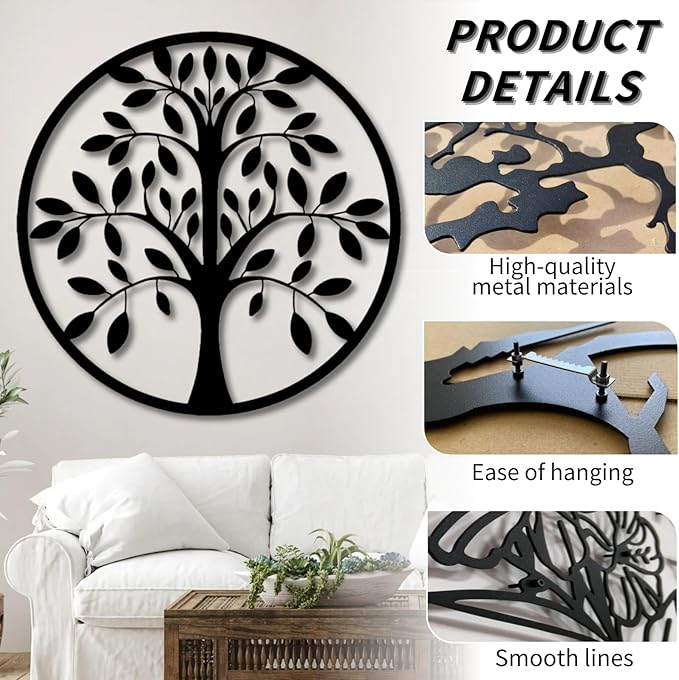 Tree of Life Wall Art,Metal Tree Wall Decorations for Living,Dining Roo,Tree of Life Metal Wall Art(30"×30", Style 3)