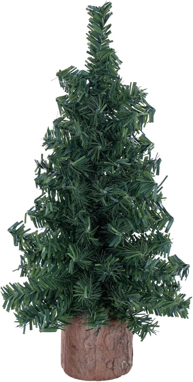 Vickerman 9" Mini Pine Artificial Christmas Tree Unlit, Seasonal Indoor Tabletop Home Decor with Decorative Wood Base