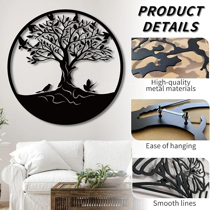Tree of Life Wall Art,Tree Wall Plaque,Metal Tree of Life Wall Decor,Living,Dining Room Wall Decor(39"×39",Style 6)