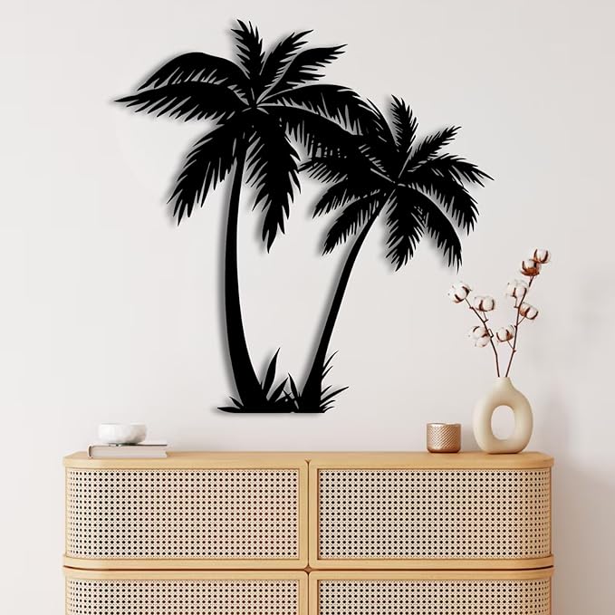 rumloch Palm Tree Wall Art, Palm Tree Metal Wall Decor, Tropical Metal Beach Wall Decor, Outdoor Wall Decorations for House (31"×30",Black)