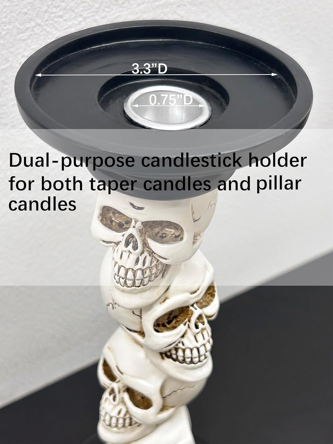 Halloween Skull Candle Holder - Vintage Pillar Candle Holder with Resin Skull Skeleton Design - Indoor Decor