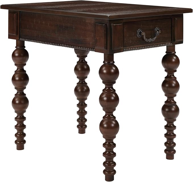 Amposei Retro Wooden Side End Table Vintage Nightstand Bedside Table with 1 Storage Drawer & Solid Wood Legs for Living Room Bedroom, No Assembly, Espresso