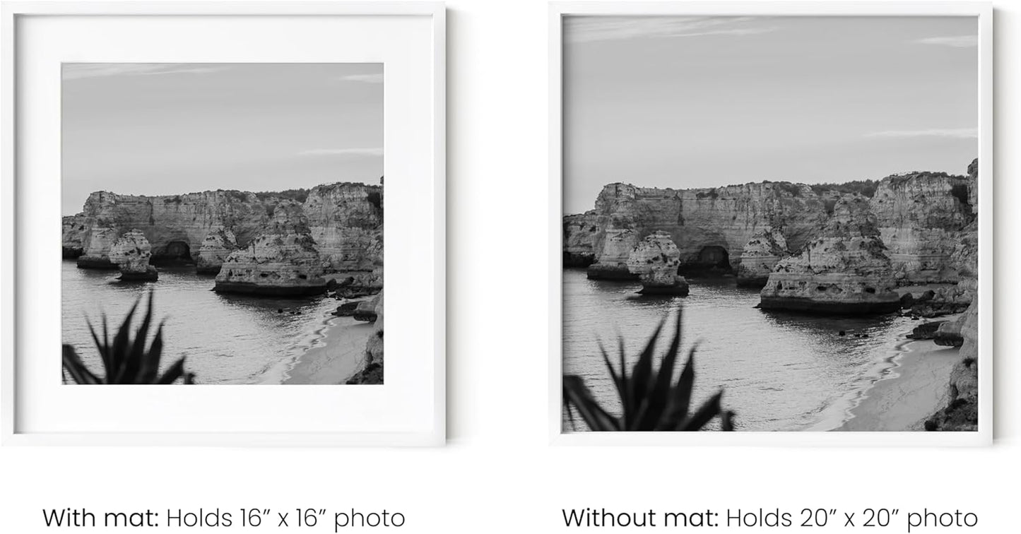 HAUS AND HUES 20x20 White Metal Picture Frames Matted to 16x16 - Features Premium Aluminum & Hanging Hardware, Shatterproof Plexiglass - Ideal for Home, Room, Office (20x20 in, White, Set of 25)
