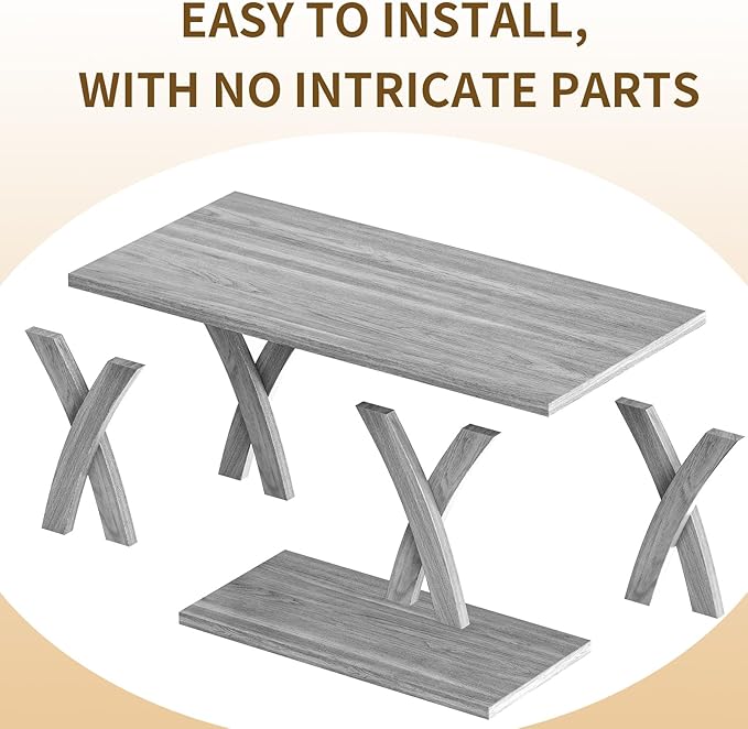 47” Farmhouse Coffee Tables for Living Room Rustic Stands with Storage Shelf Grey Coffee Tables for Living Room Farmhouse Center Stands with Shelf Wood Rectangle Center Table