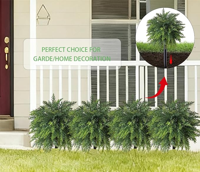 Christmas Decorative Plants Artificial Topiary Trees with Spike, 2pcs UV Resistant Artificial Bushes, Artificial Fake Plants Shrubs for Doorway Porch Garden Decorate (Green)