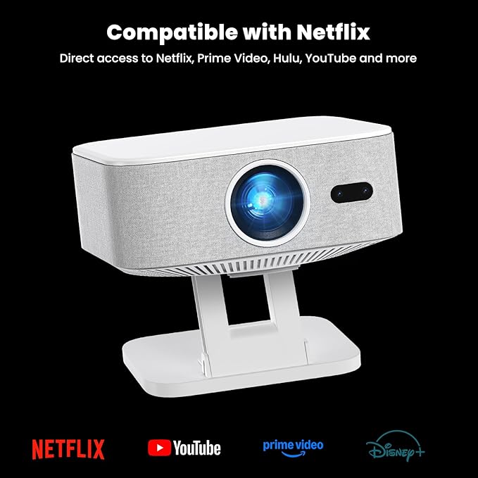 [1500 ANSI/Built-in APPs] Smart Projector with Wifi and Bluetooth: NICPOW 4K Outdoor Projector, Compatible with Netflix, Auto Focus & Keystone, Portable Proyector for Home & Outdoor Use, White