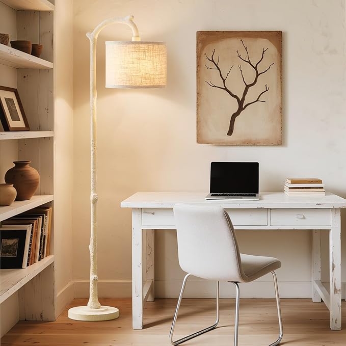 Floor Lamp for Living Room - 69" Rustic Farmhouse Tall Lamp with Adjustable Color Temperatures- Country Resin Vintage Reading Light Standing Lamps for Bedroom Office Home Decor, Almond White