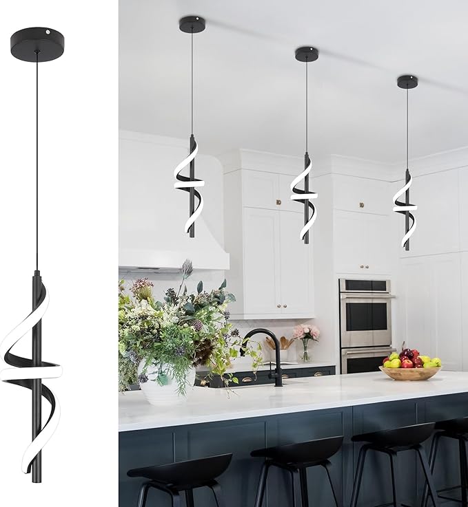 CANEOE Black Pendant Light Fixtures, Adjustable Modern Pendant Lights for Kitchen Island Small Pendant Lighting for Kitchen Island Dining Room Bar Living Room Bedroom Hanging Light Fixtures,1 Pack