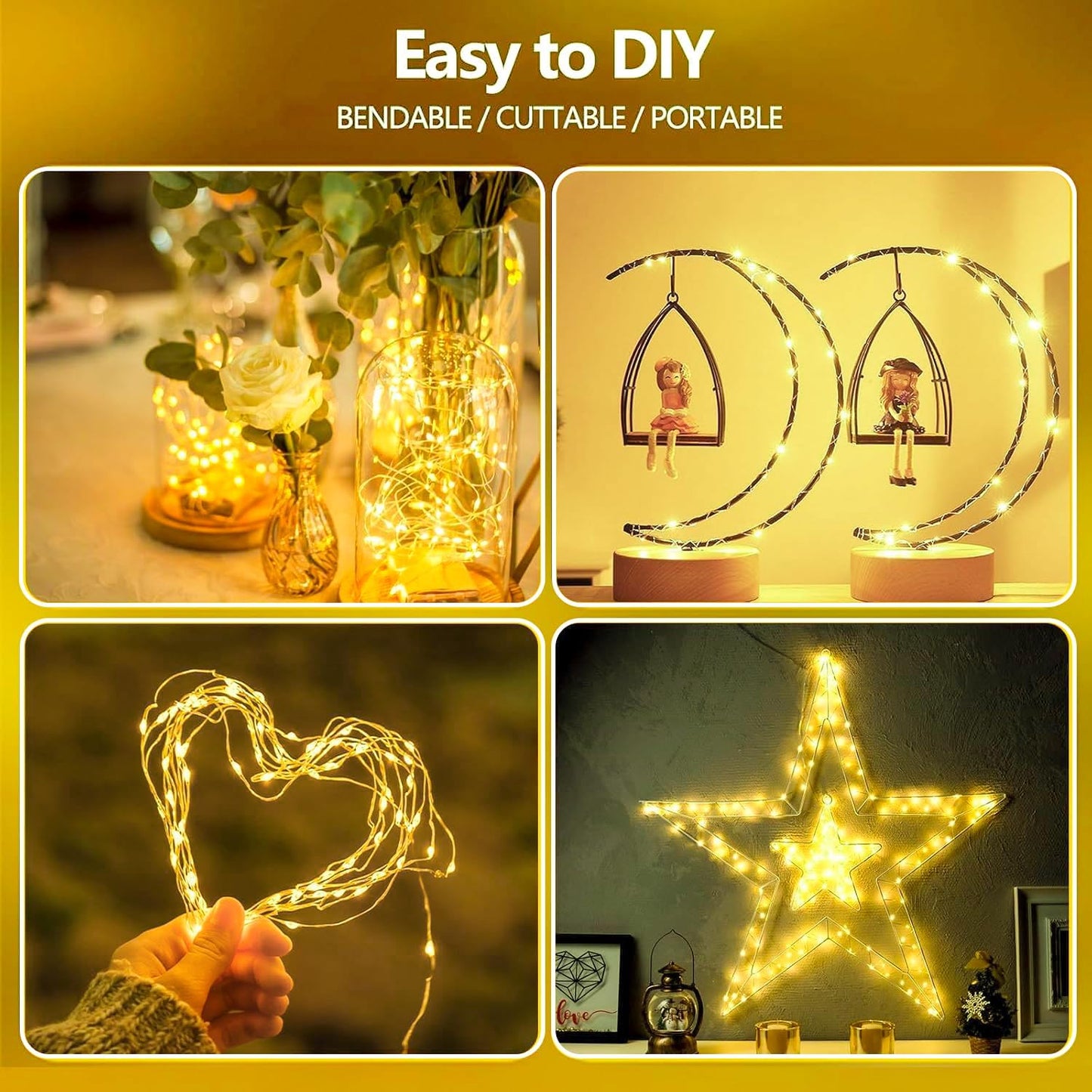 6-Pack Fairy Lights Battery Operated with Timer, Waterproof 16FT 50 LED String Lights Indoor Outdoor, Cuttable Starry Fairy Lights for Christmas Home Bedroom Wedding DIY Centerpiece Decor (Warm White)