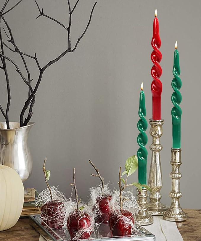 Spiral Taper Candles Twisted Candle Conical Stick Candles for Holiday Wedding Party Wax Unscented Dinner Candle Dripless,Christmas Gift H 10 Inch, 4pcs（Silver-A）