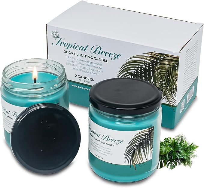 Candle Set Tropical Breeze Odor Eliminating – 2 Pack - 12oz – Long-Lasting Soy Wax Candles – Neutralizes Pet, Kitchen & Smoke Odors – Clean Burn, Eco-Friendly, Aromatherapy Candle