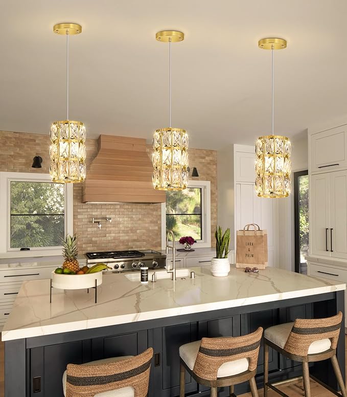 3 Pack Modern Crystal Pendant Lights for Kitchen Island LED Dimmable Glam Pendant Lighting Chandelier for Dining Room Hallway Corner Lamp Black