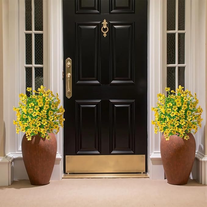 2Pcs 21" Artificial Boxwood Topiary Ball with Flowers Plants with Ground Spikes for Outdoor UV Resistant Realistic Fake Bushes Plants for Garden Yard Front Porch Patio Decor (Violet Yellow)