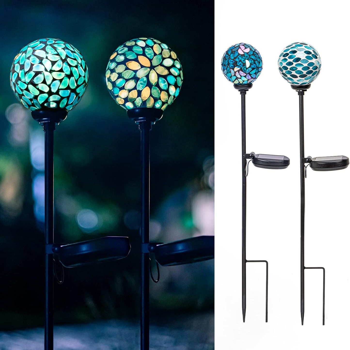 VCUTEKA Solar Lights Outdoor Decorative, Mosaic Solar Garden Light Waterpoof LED Pathway Stake Light for Landscape Lawn Patio Yard Decoration, 2 Pack