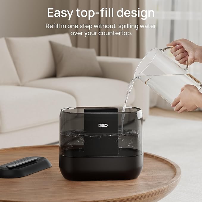 Dreo Humidifiers for Bedroom, 4L Top Fill for Large Room, 36H Runtime, 28 dB Quiet Supersized Cool Mist Air Humidifier for Baby Nursery, Plants, Indoor, Night Light, Easy to Clean & Fill, Black