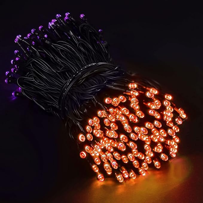 TW SHINE Halloween Lights, 400 LED 132FT Outdoor Halloween Lights Plug in with 8 Modes, Waterproof Light Outdoor, Indoor Decorations for Party Yard Haunted House Decor, Orange and Purple