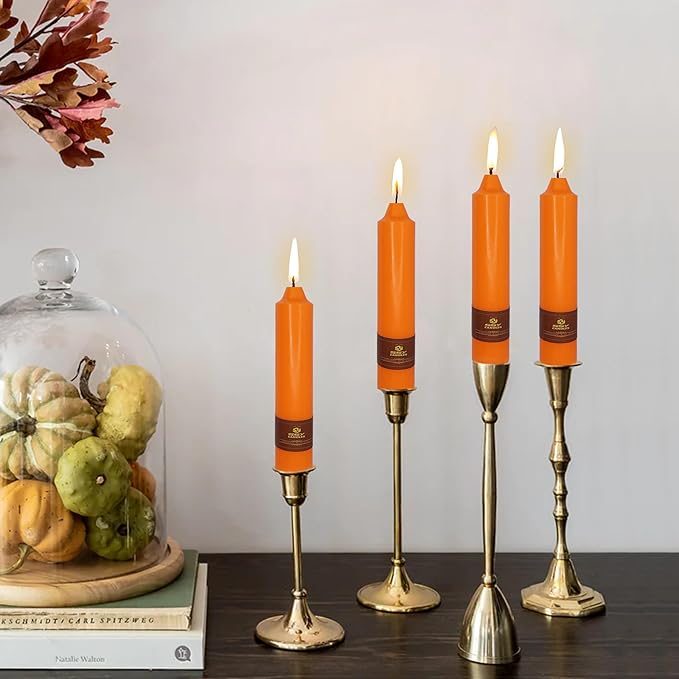 7 Inch Short Taper Candles Candle Sticks Handmade Unscented Set of 4 Smokeless Candlesticks Tapered Candle for Thanksgiving Day Wedding Home Decoration(Orange)