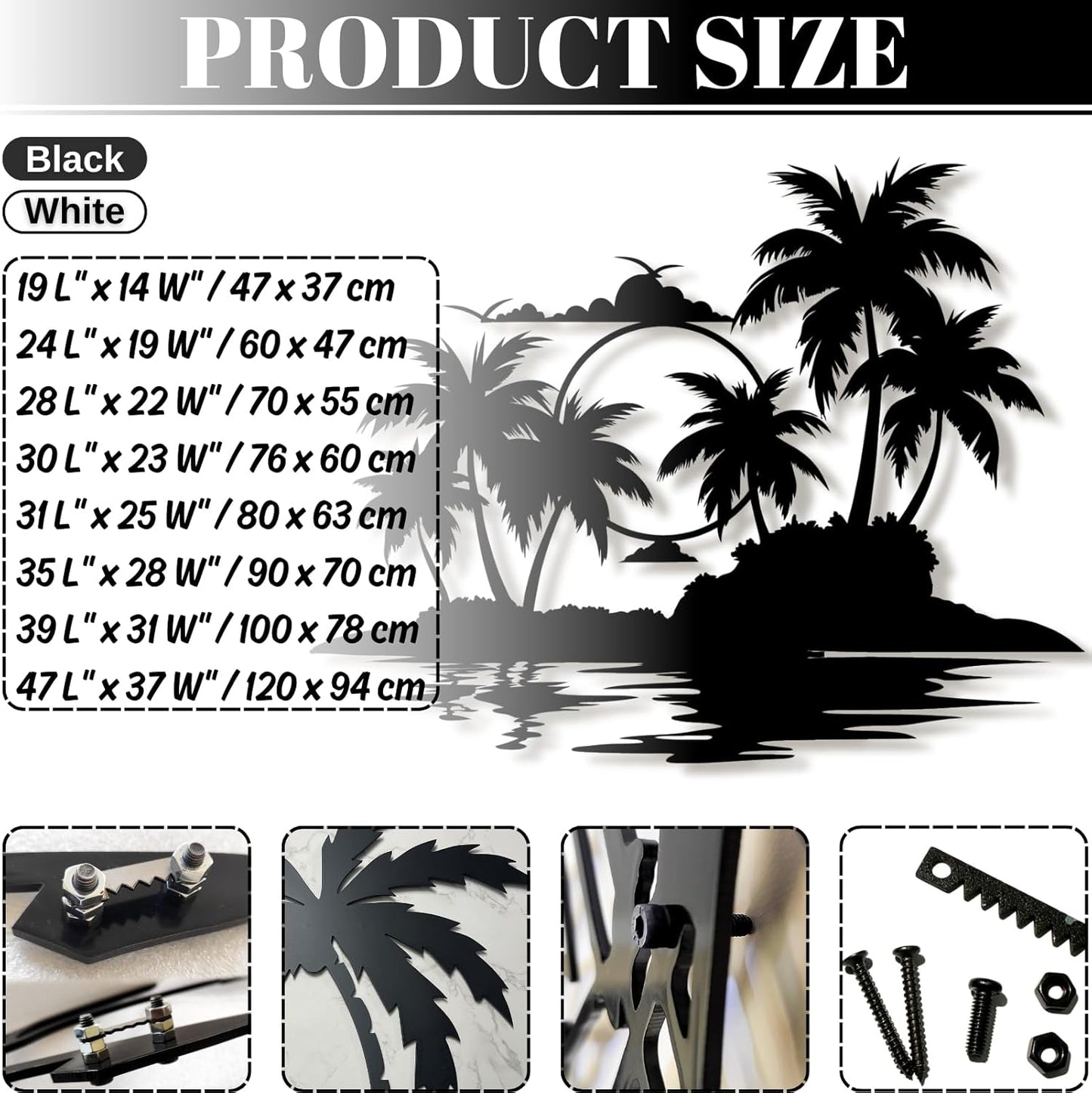 Palm Tree Metal Wall Decor,Palm Tree Metal Wall Art,Metal Palm Tree,Metal Palm Tree Wall Decor,Tropical Metal Wall Art,Beach Wall Decort,Metal Wall Decor (style 2,white,31 L" x 25 W" / 80 x 63 cm)