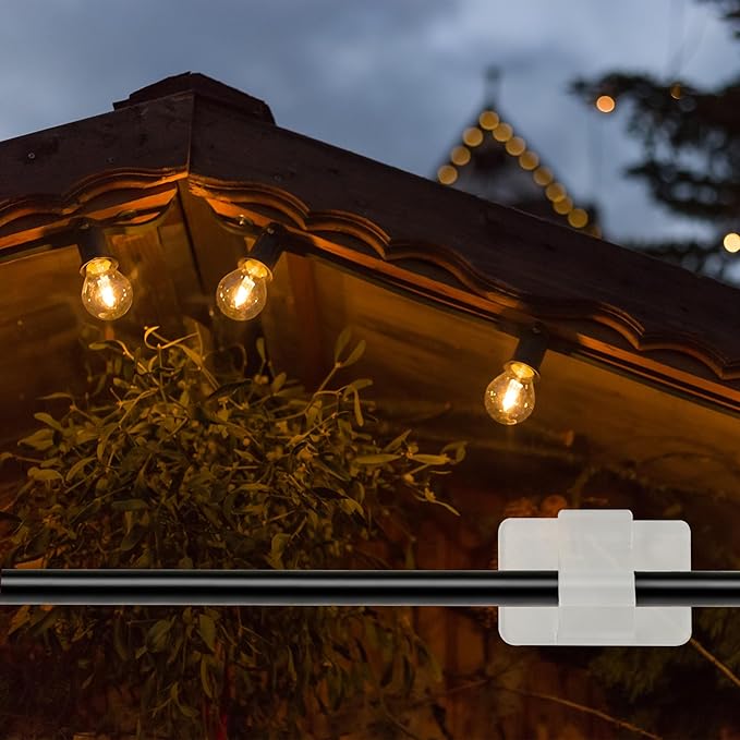 Dazzle Bright Hooks for Outdoor String Lights Clips, 30Pcs Heavy Duty Cable Clips Waterproof Adhesive Strips for Hanging Christmas Light, Outside UV-Resistant Clear Sticky Cord Holders Rope Organizer