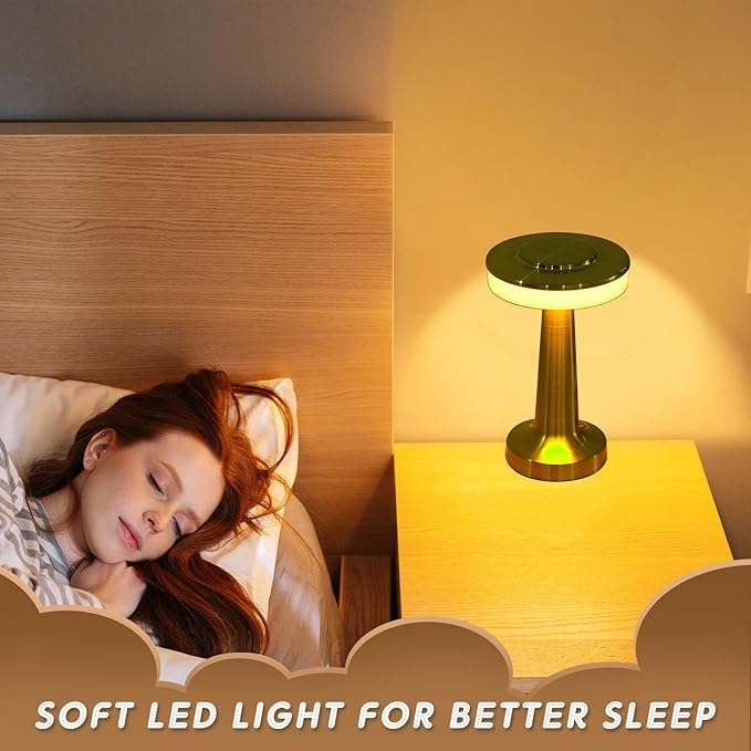Riakrum 4 Pcs LED Portable Cordless Table Lamp with Touch Sensor 3 Color Stepless Dimming Rechargeable Battery up to 15 Hours Cordless Table Light Wireless Lamp for Nursery (Gold)