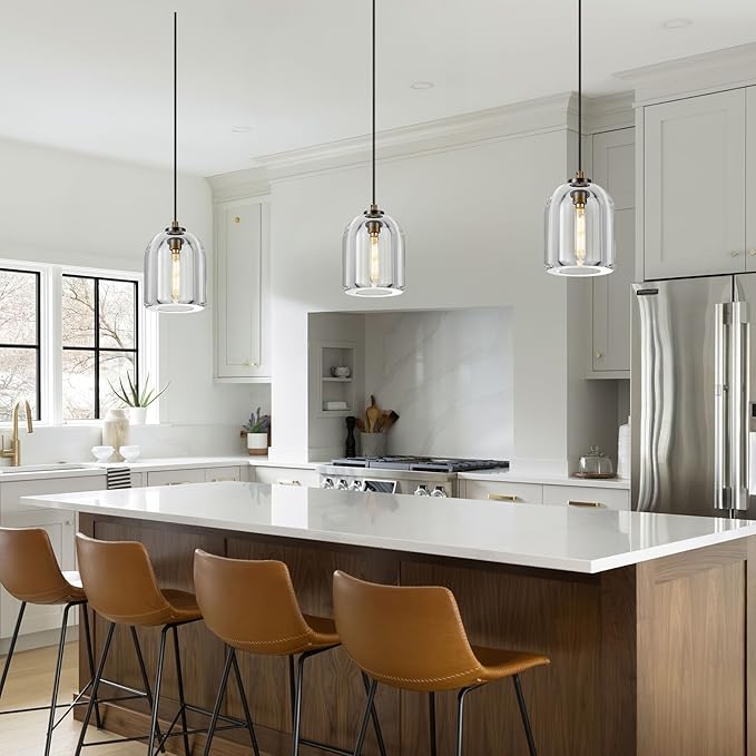 Crystal Aged Brass Pendant Light: 5.1" Dimmable Antique Copper Hanging Pendant Light Fixtures over Kitchen Island - Modern Luxury Cylinder Pendant Lighting for Bedroom Bathroom 3000k E12 Bulb Included