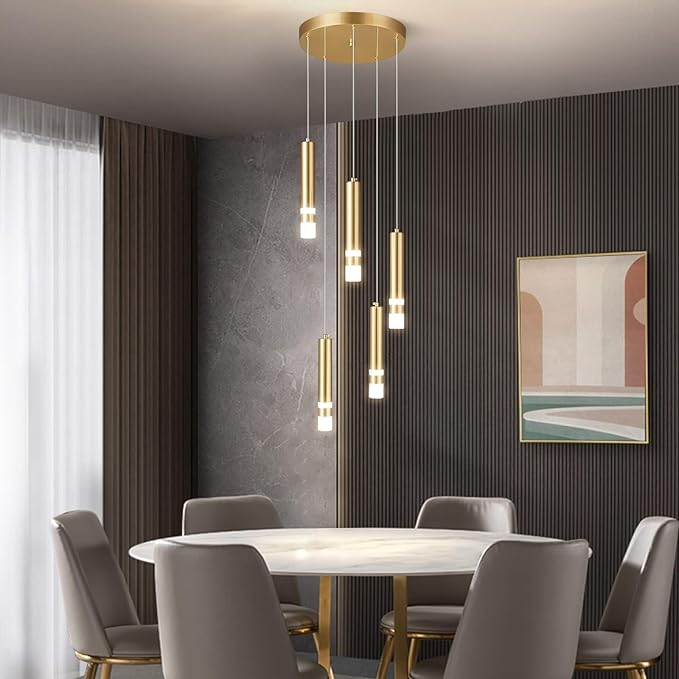 5-Light Modern Pendant Light Kitchen Island Light Fixture Dimmable LED Gold Mini Pendant Lights Dinning Room Kitchen Chrome Pendant Lighting