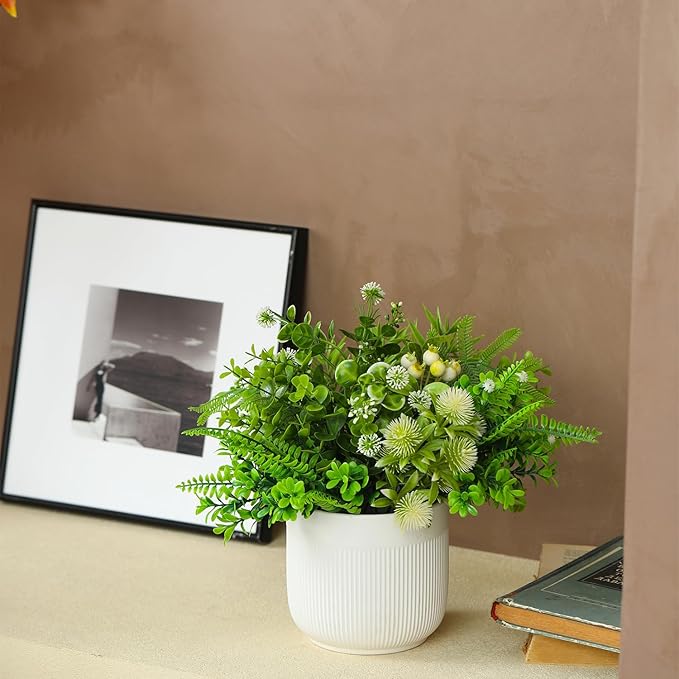 Fake Plants with Ceramic Pots, Artificial Plants Indoor, Faux Plant Flowers for Table Centerpiece Decorations Dining Room, Home Decor Living Room Bathroom Modern Farmhouse Decor