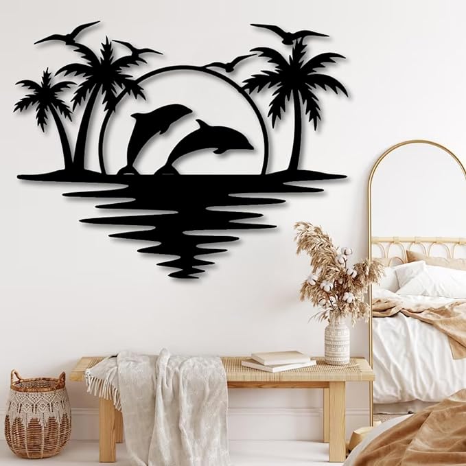 Palm Tree Metal Wall Decor,Palm Tree Outdoor Wall Art,Tropical Palm Tree Wall Decorations for Living Room,Outdoor Wall Decorations for House(39"×31",White)