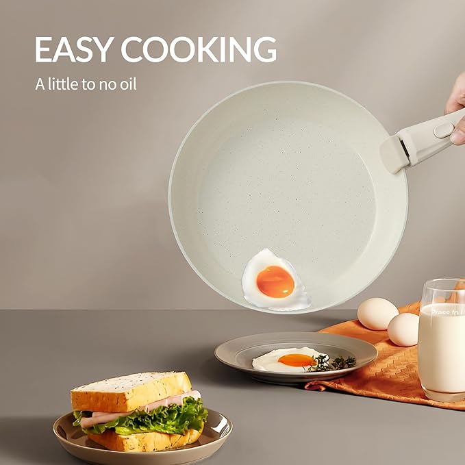 Nonstick Ceramic Cookware Set 21PCS with Detachable Handle, Pans and Pots Set, RV Kitchen Set Cookware Set, with Removable Handles, Oven Safe, Induction Ready, Stackable Non-stick Set