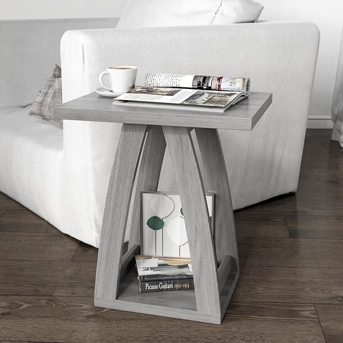 End Tables Living Room, Side Table Beside Sofa, Nightstand for Bedroom, Couch Side Table with Shelf, Modern End Table for Living Room, Grey End Table Set of 2