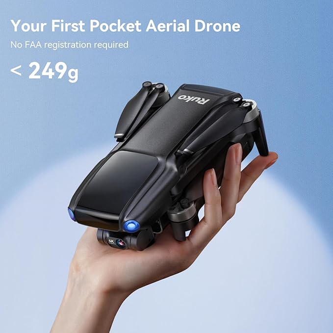 Ruko U11MINI 4K, Under 249g Pocket Drone with Camera for Adults 8K Photo 4K/30fps Video, 3-Axis Gimbal ElS, 20000ft FPV Digital Transmission, FAA- Exempt (32-Min Flight)