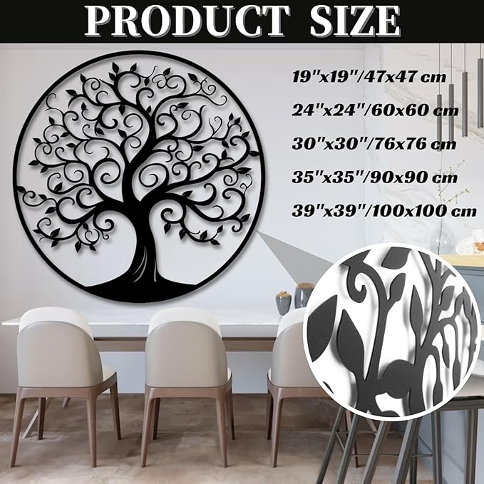 Tree of Life Wall Art,Tree Wall Plaque,Metal Tree of Life Wall Decor,Living,Dining Room Wall Decor(24"×24", Style 1)