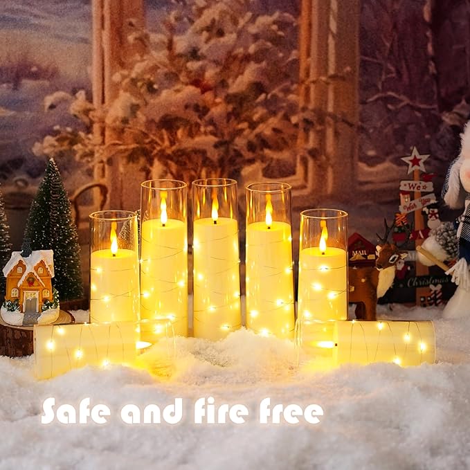 Flickering Flameless LED Candles,Battery Operated Candles 9 Pcs with Embedded Star String,Acrylic LED Pillar Candles with Remote,Suitable for Home Decoration to Create an Atmosphere (Ivory)