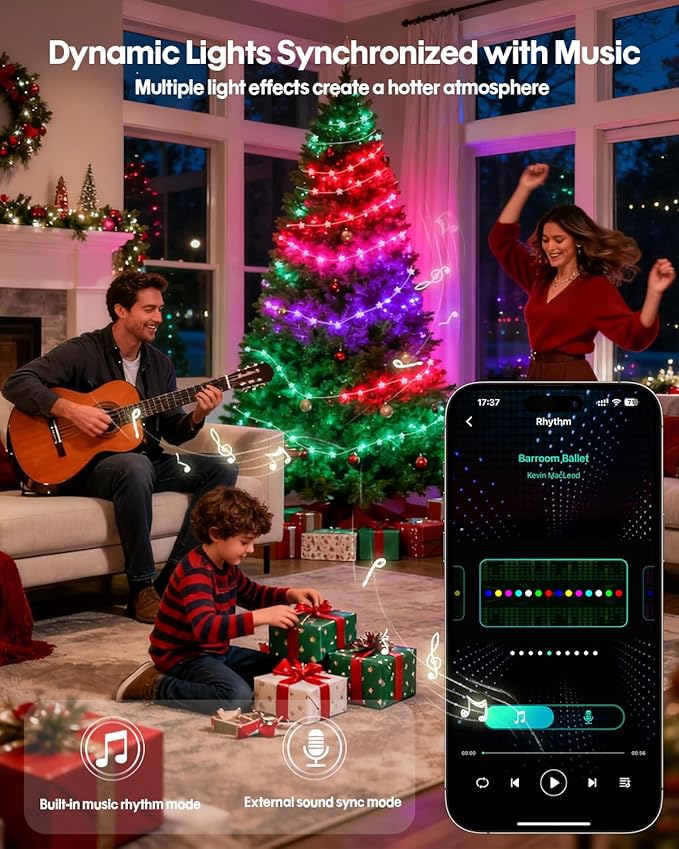 Smart Star String Lights 65.6Ft, Color Changing LED Fairy Lights with Remote & APP Control, Music Sync, Timer, RGB-IC Colored Twinkle Lights Hanging for Indoor Bedroom Party Christmas Decor