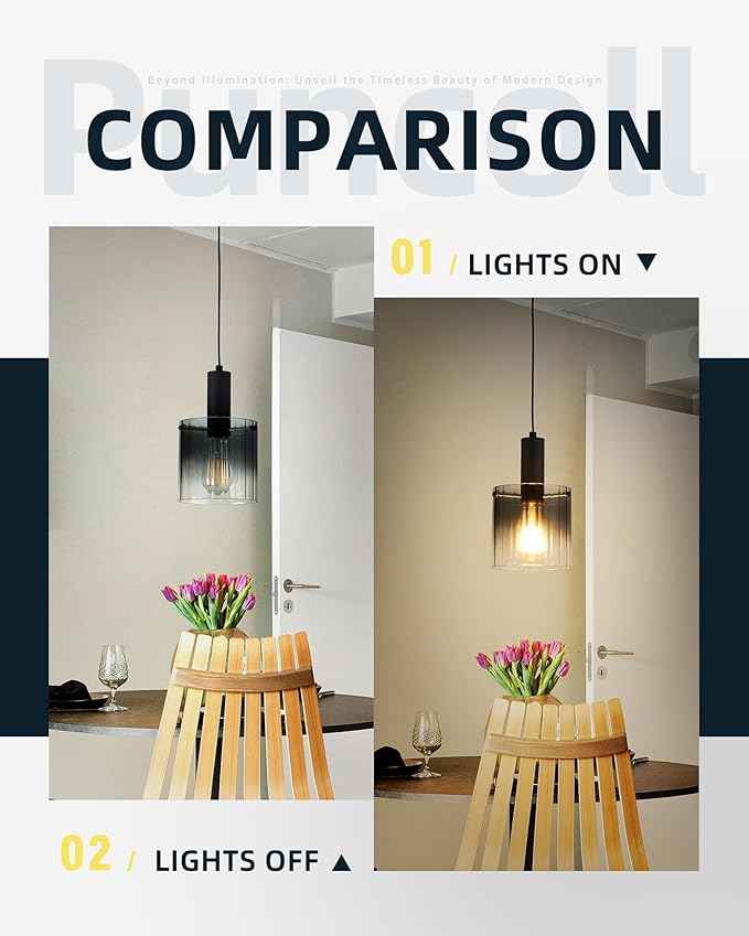 Black Pendant Lighting for Kitchen Island - Pendant Light Fixtures with Gradient Color Glass for Kitchen Sink Dining Room Bedroom, H3959-1-SMBK