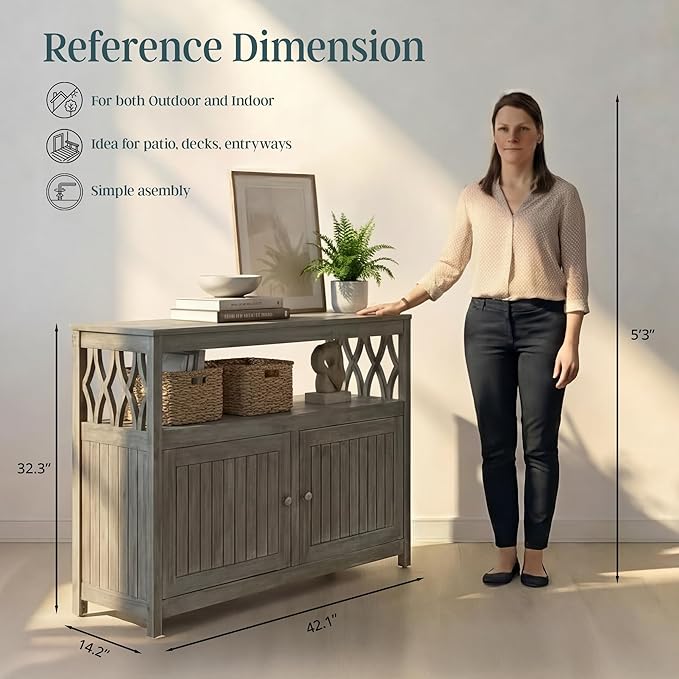 DTY Outdoor Living Longs Peak Eucalyptus Wood Sideboard Table, Outdoor Buffet Cabinet with Storage, Driftwood Gray Weather-Resistant Finish