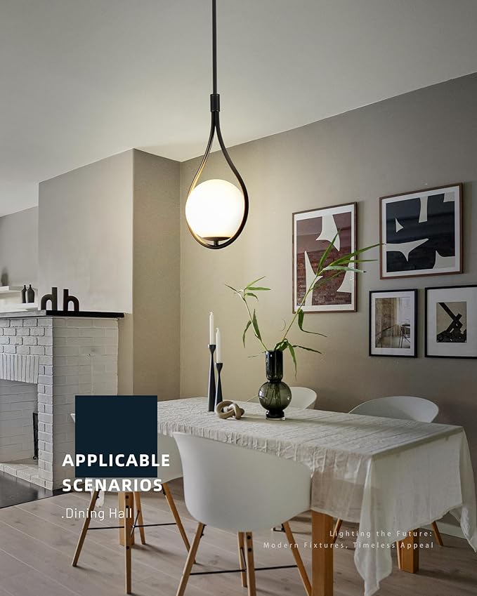 Black Pendant Lights Kitchen Island, 1-Light Pendant Lights with Milky White Globe Glass, Modern Pendant Light Fixtures, Black Hanging Lamp for Kitchen Island H9377 MGBK