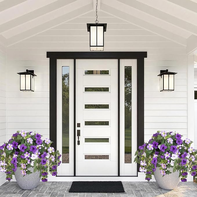 Artificial Fake Flowers Plants for Outdoors Decoration 2PCS No Fade Faux Petunias UV Resistant Realistic Silk Flowers for Home Garden Balcony Yard Porch Deco (Purple White)