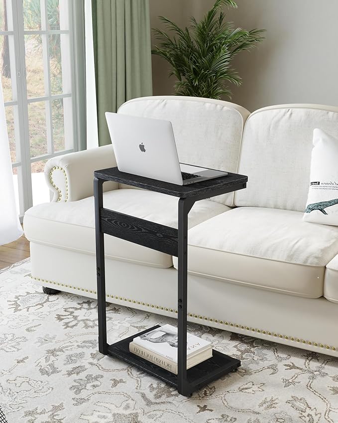 C-Shaped End Tables, Sofa TV Trays Set of 2, Tray Table Small Couch Side Table for Living Room, Bedroom, Bedside ET-YB-BKW2
