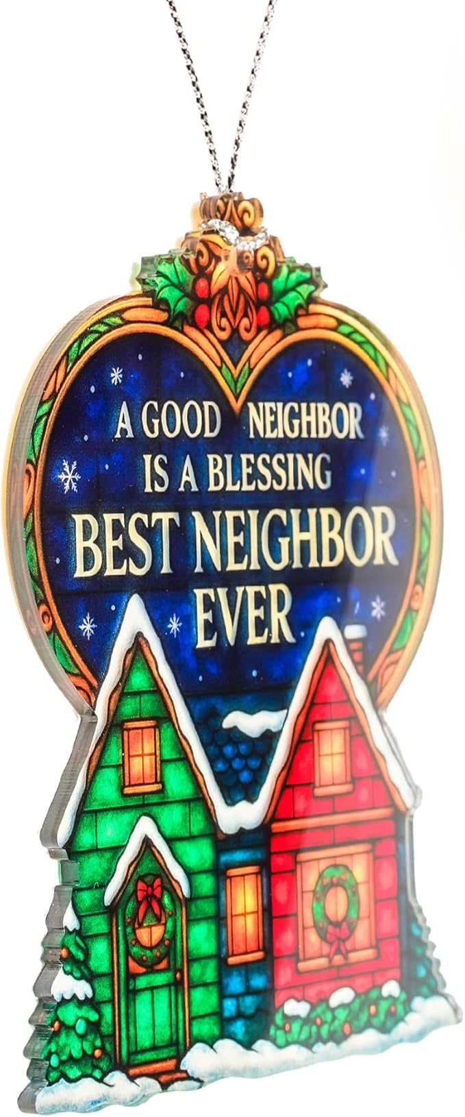 Best Neighbor Ever Ornament – Neighbor Gifts – Christmas Ornament – Friendship Decor – Holiday Housewarming Gift – Suncatcher Effect Window Hanging – Car Hanging