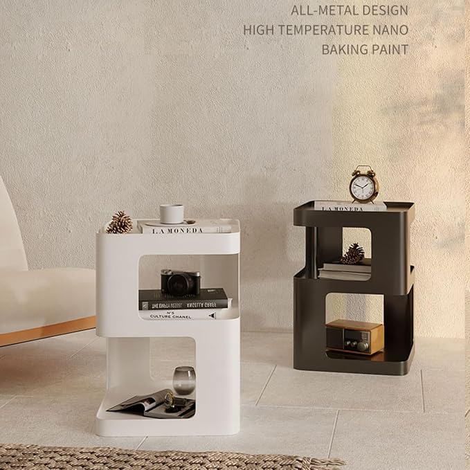 Side Table,Modern end Table,Black Metal nightstand,Bedside Tables,Accent Table with Storage for Living Room Bedroom entryway Couch,no Assembly Required,Unique Furniture.