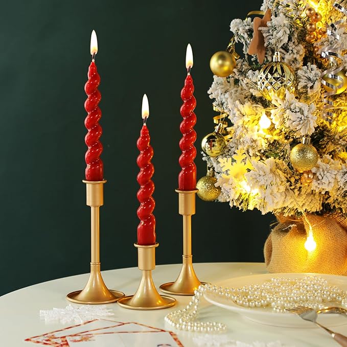 Zhengmy 4 Pcs Red Spiral Taper Candle 7 Inch Twisted Long Wax Dinner Candlestick for Fall Halloween Christmas Holiday Valentines Wedding Birthday Baby Shower Table Decor(Solid)