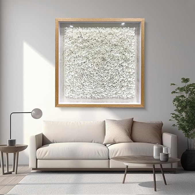 BrightA Minimalist 3D Wall Art Large Wall Art Artwork for Walls White Textured Wall Sculpture with Embossed Patterns Modern Abstract Artwork for Living Room Office Decor 23.6"x23.6"